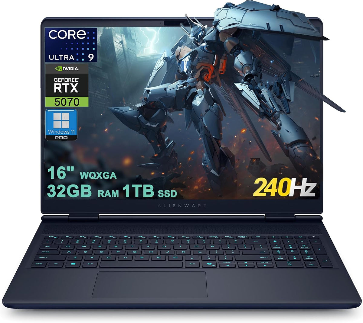 Dell Alienware 16X Aurora Gaming AI Laptop 16' WQXGA 240Hz (100% DCI-P3) Intel 24-core Ultra 9 275HX 32GB RAM 1TB SSD GeForce RTX 5070 (Up to 798 AI Tops) Thunderbolt Win11Pro