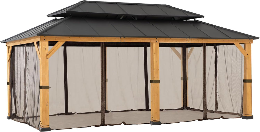 Sunjoy Replacement Mosquito Netting Panels,Waterproof 6- Panels Screen Walls for 12 x 20 ft Outdoor Gazebo, Patio & Backyard Protection, Brown
