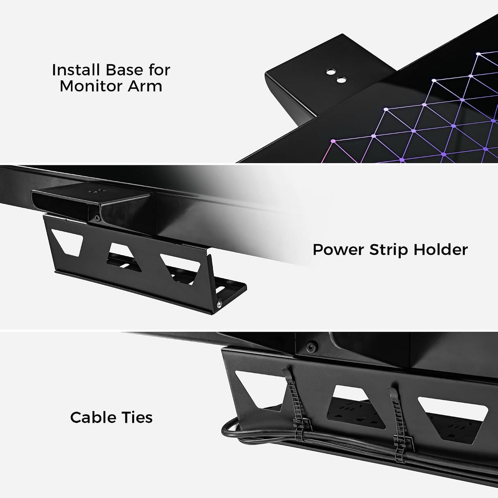 EUREKA ERGONOMIC Gaming Desk RGB Lights Height Adjustable 55 Inch Computer Table Home Office Standing Desk Glass Desk Music Sensing, Dual Motors,USB Ports, APP Control