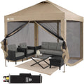 CROWN SHADES Gazebo 10x10 Pop Up Canopy with Mosquito Netting, Screen Tent with 4 Ropes, 8 Stakes, 4 Sandbags and Wheeled Storage Bag, Canopy for Patio & Backyard Parties,Camping&Events -(Beige)