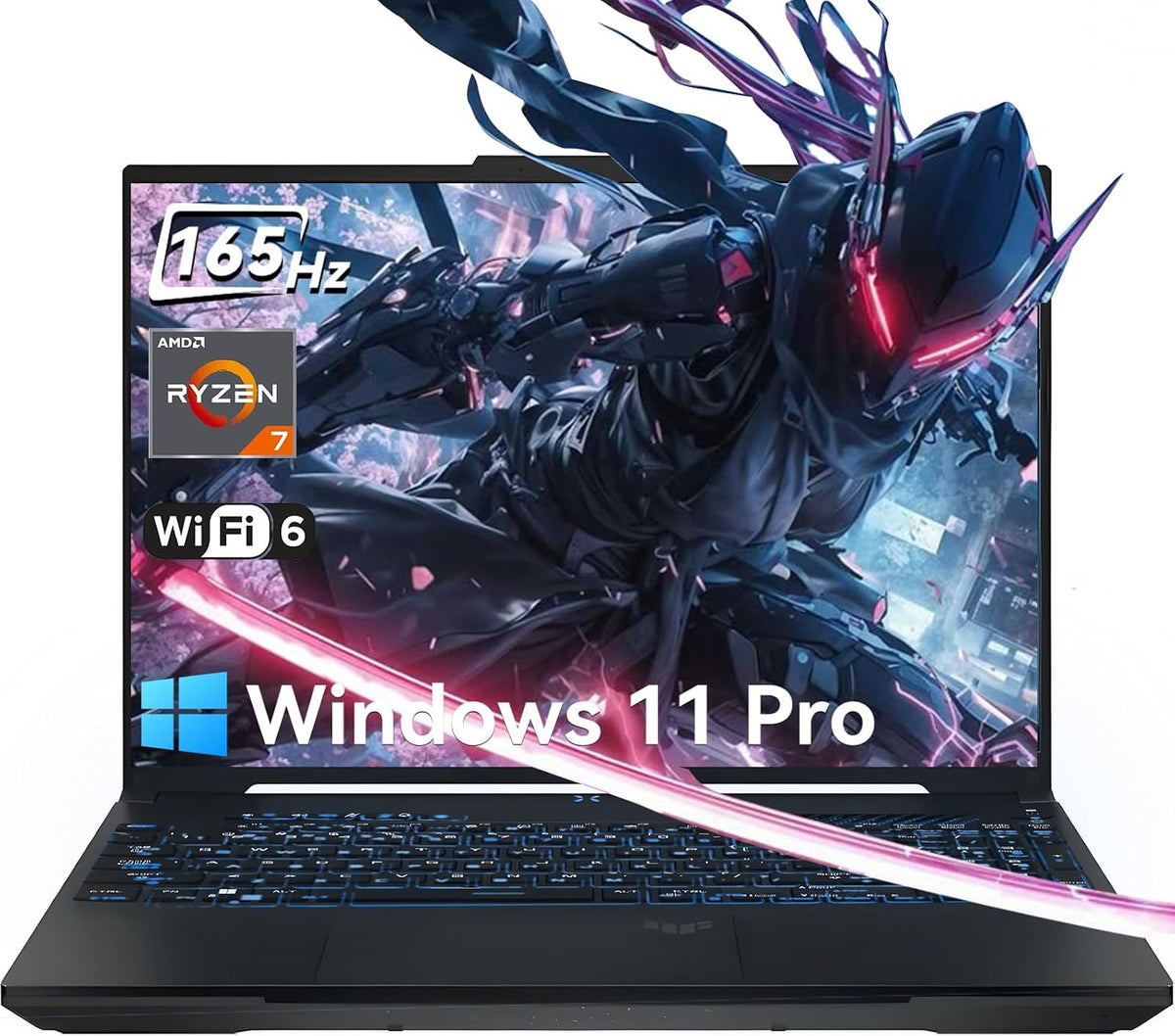 ASUS TUF A16 16' FHD 165Hz Gaming Laptop - AMD Ryzen 7 7735HS, Radeon RX 7700S, 16GB DDR5, 1TB SSD, RGB Backlit KB, Wi-Fi 6, Win11 Pro - Off Black (w/Accessories)