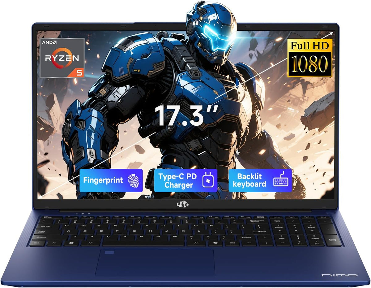 NIMO 17.3' IPS FHD-Gaming-Laptop, AMD Ryzen 5 6600H 16GB DDR5 RAM 1TB SSD (Beat i7-1165G7 Up to 4.5GHz) Radeon 660M GPU-Computer with 100W Type-C Backlit Keyboard Fingerprint