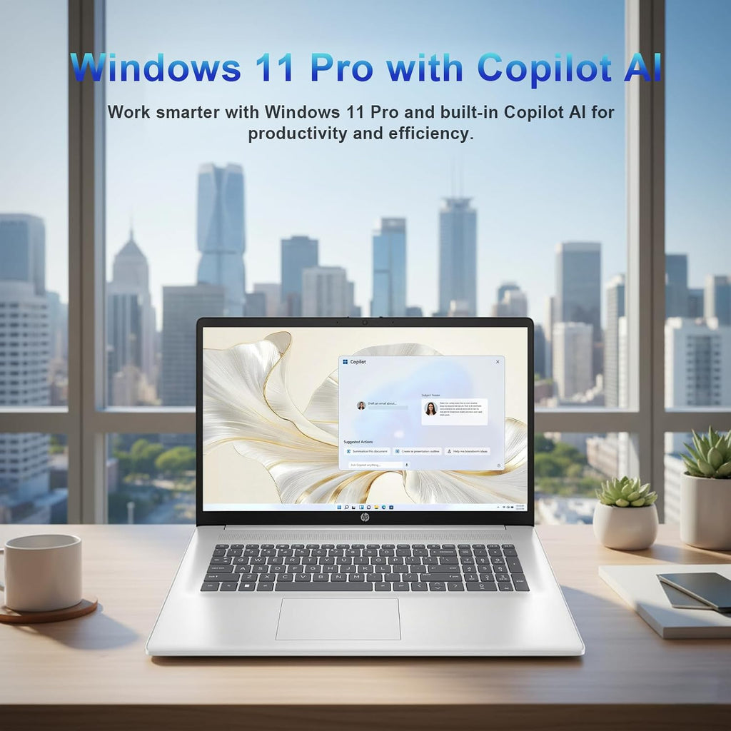 HP Flagship 17 Touchscreen Laptop - 17.3' Anti-glare HD+ Business Laptop, Windows 11 Pro OS with Copilot AI, AMD Ryzen 5 7430U (up to 4.3GHz), Wi-Fi 6, Fast Charge, Numeric Keypad | 32GB RAM + 1TB SSD
