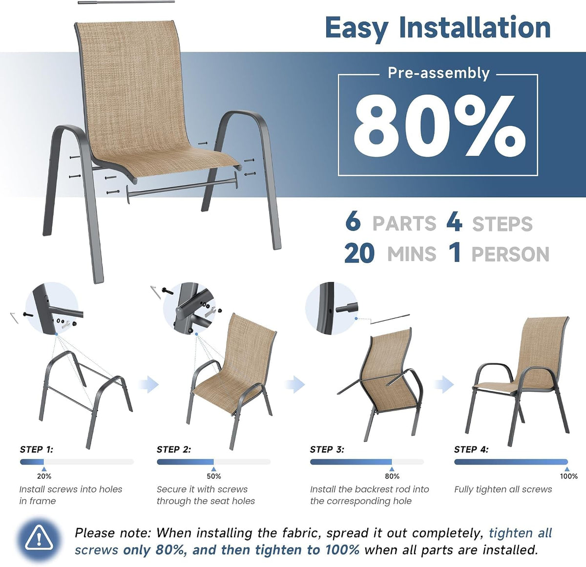 Amopatio Patio Chairs Set of 6, Outdoor Stackable Dining Chairs for All Weather, Breathable Garden Outdoor Furniture for Backyard Deck(Brown)