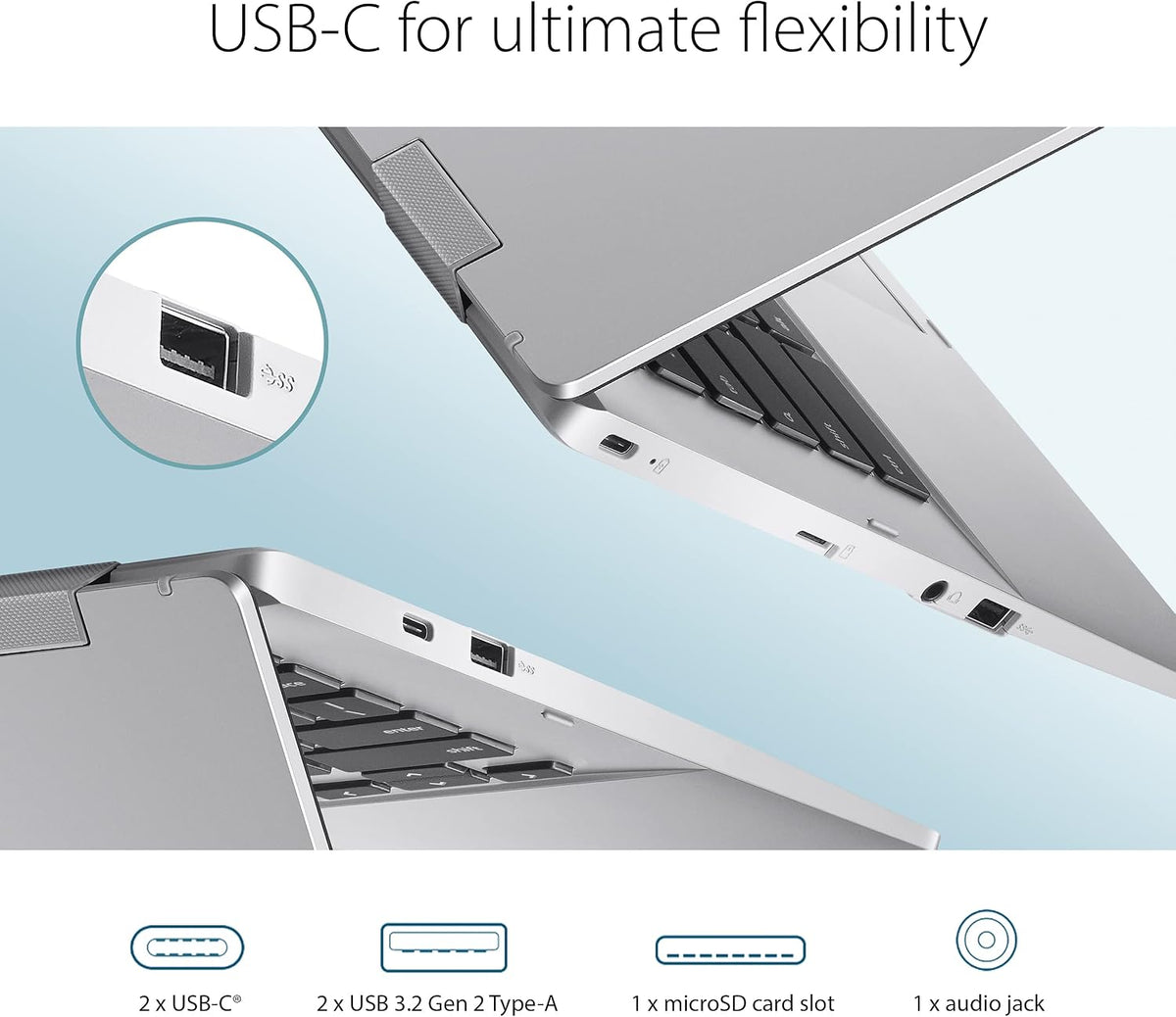 ASUS CX1400CNA-AS44FV Chromebook CX1, 14' Full HD NanoEdge Display, Intel Celeron N3350 Processor, 64GB eMMC, 4GB RAM, Chrome OS, Transparent Silver, CX1400CNA-AS44FV
