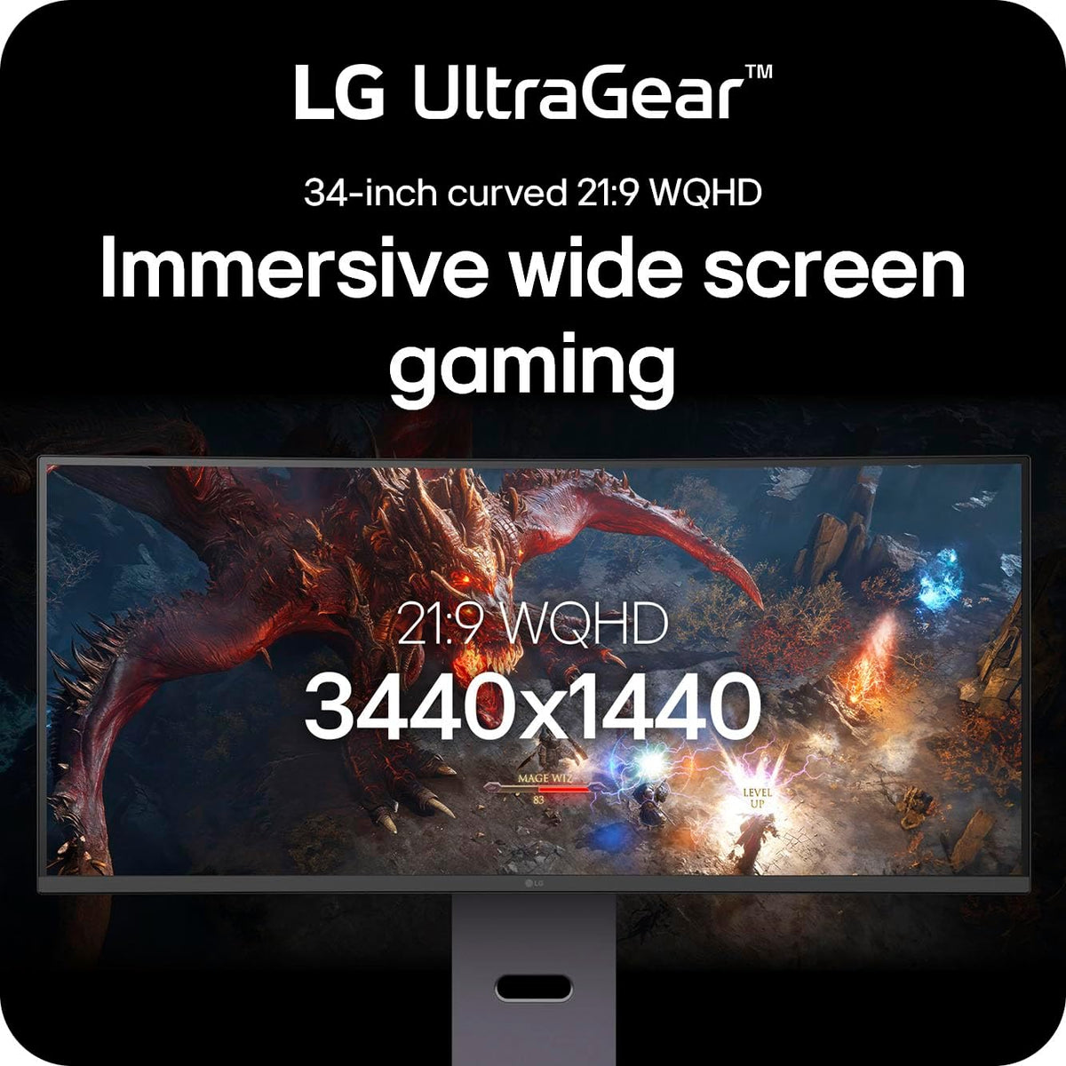LG 34G600A-B 34-inch Ultragear WQHD (3440 x 1440) Curved Gaming Monitor 160Hz, AMD FreeSync Premium, HDR10, Built-in Speaker, Reader Mode, HDMI 2.1, DisplayPort, Tilt/Height/Swivel Stand, Black