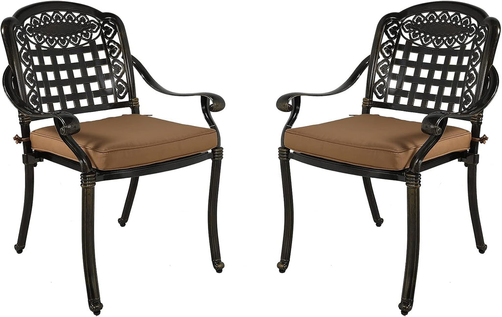 MEETWARM 2 Piece Patio Dining Chairs with Cushions, Outdoor All-Weather Cast Aluminum Chairs, Patio Bistro Dining Chair Set of 2 for Garden Deck Backyard, Dark Bronze