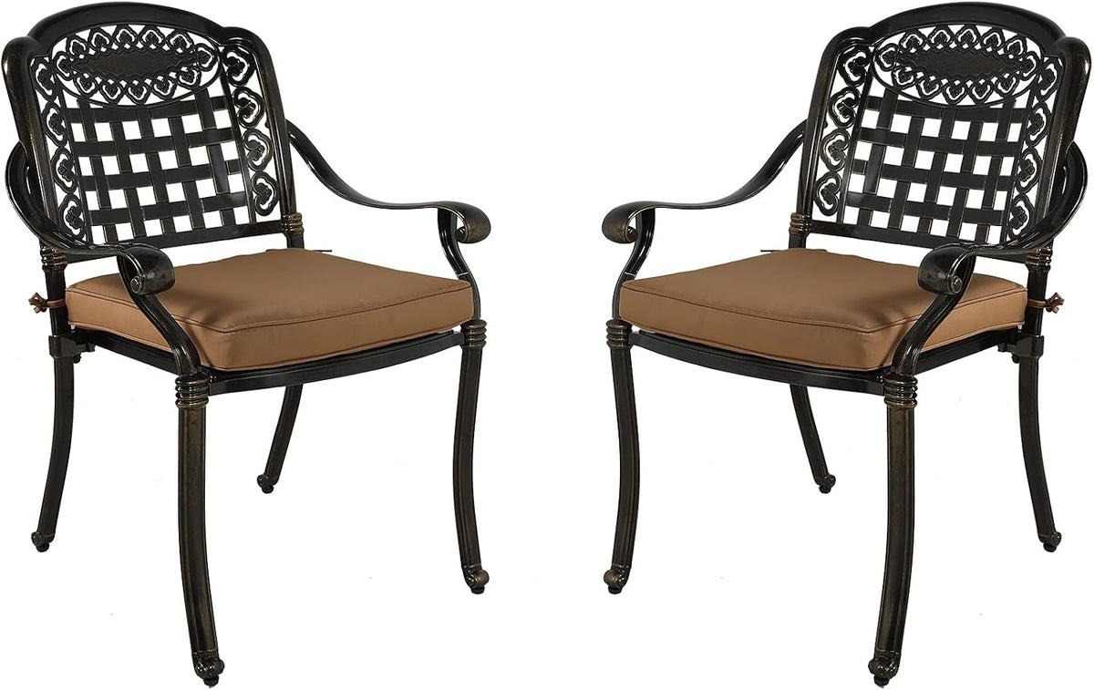 MEETWARM 2 Piece Patio Dining Chairs with Cushions, Outdoor All-Weather Cast Aluminum Chairs, Patio Bistro Dining Chair Set of 2 for Garden Deck Backyard, Dark Bronze