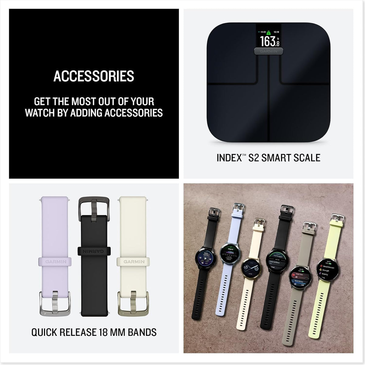 Garmin Venu 4 (41mm) GPS Smartwatch Silver with Periwinkle Silicone Band Bundle w/Deco Essentials Charging Dock, 3-Pack Dust Covers & 2-Pack 1.2' Screen Protectors