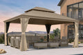 PURPLE LEAF Outdoor Gazebo 14'X16'，Champagne Hardtop Gazebo with Galvanized Steel Double Roof, Permanent Patio Gazebo with Curtains and Netting for Patio Lawn Garden and Deck