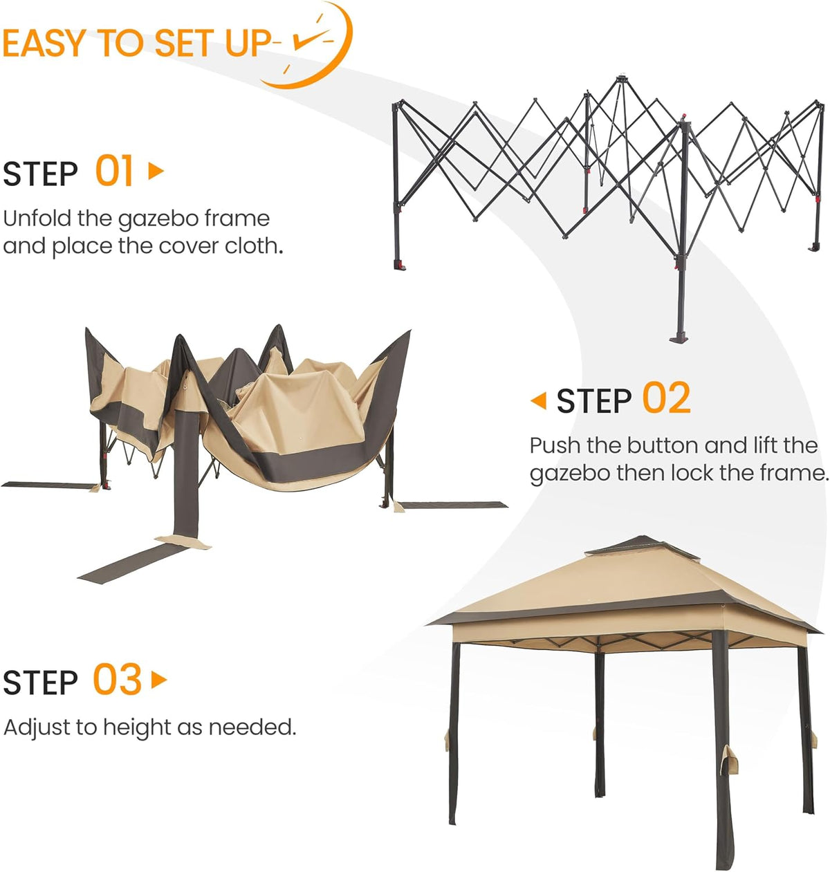 Yaheetech 11x11 Pop Up Gazebo Outdoor Canopy Shelter, Instant Patio Gazebo Sun Shade Canopy Tent with 4 Sandbags, Double Tiers & Mesh Netting for Lawn, Garden, Backyard & Deck, Khaki