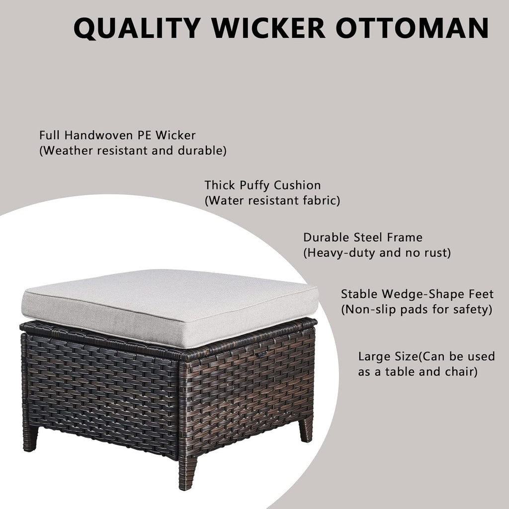 Rilyson Wicker Patio Furniture Set - 4 Piece Rattan Outdoor Sectional Conversation Sets with 2 Chairs and 2 Ottomans for Porch Deck Garden(Brown/Beige)