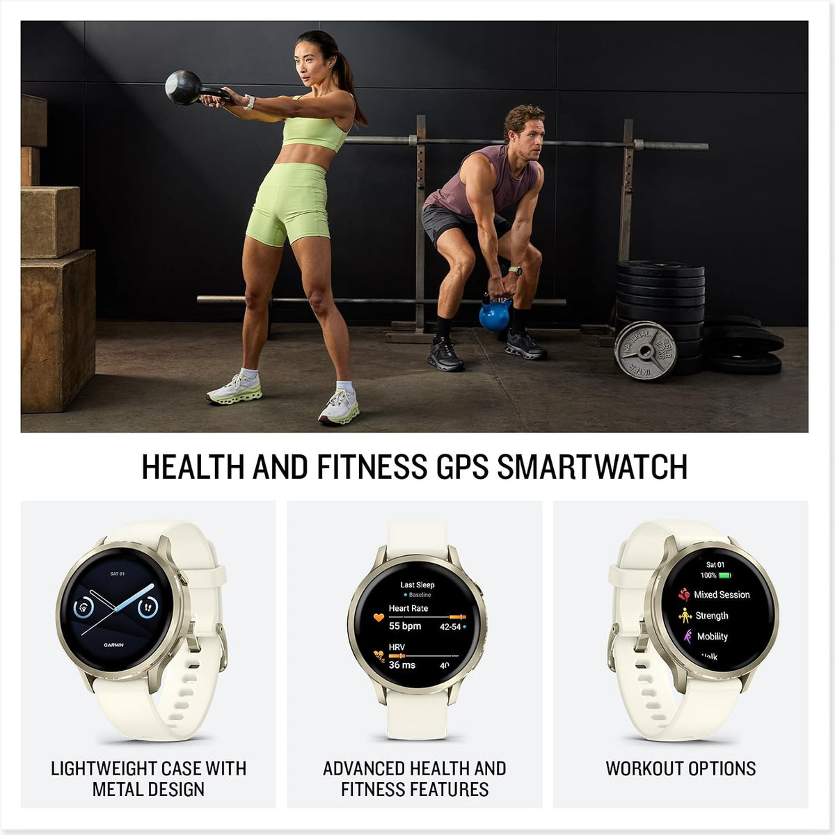 Garmin Venu 4, 41mm, Advanced Fitness Tracker GPS Smartwatch, 1.2' AMOLED Display, Built-in Flashlight, 10 Days of Battery Life, Lunar Gold with Bone Silicone Band (Watch Bundle)
