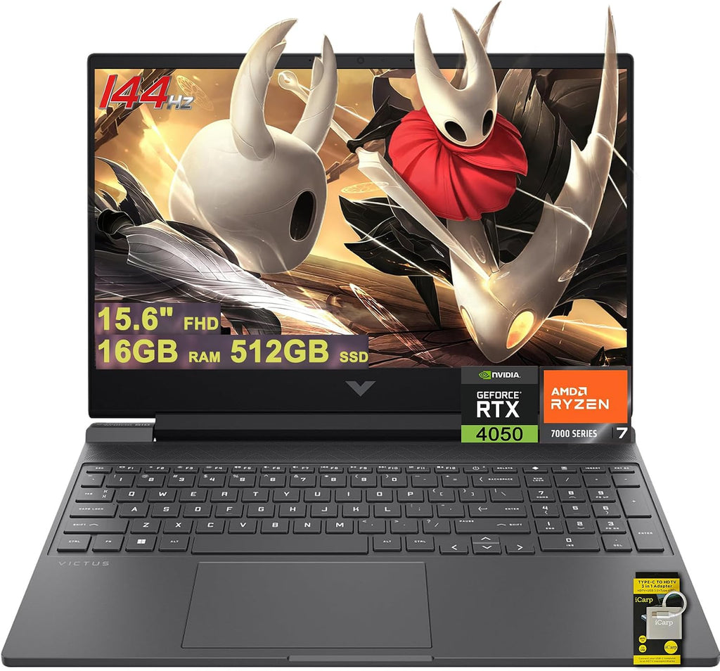 HP Victus 15 Gaming Laptop 15.6' FHD IPS 144Hz AMD 6-core Ryzen 7 7445HS 16GB RAM 512GB SSD GeForce RTX 4050 Backlit USB-C DTS:X Ultra Wi-Fi 6 Win11 ICP Hub