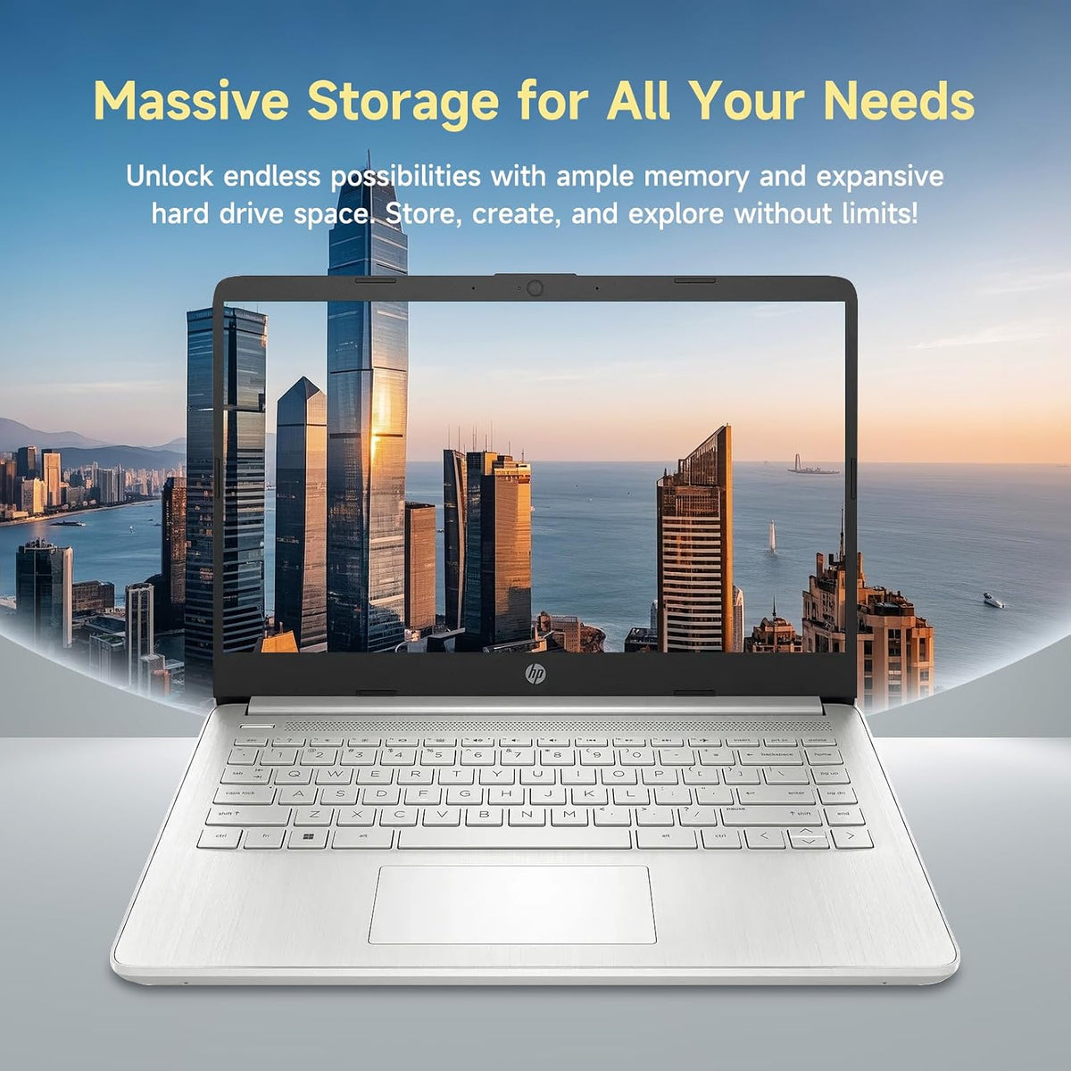 HP 14 Student-Laptop Back to School, Quad-Core Processor (Beat i3) 4GB RAM 128GB SSD, Laptops for Student with 1-Year Office 365 Copilot AI Win11, Natural Silver