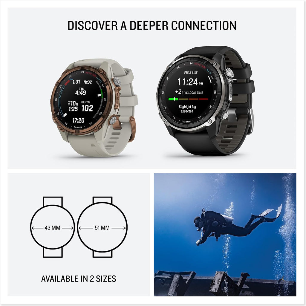 Garmin Descent™ Mk3i – 51 mm Silver and Black PVD Titanium with Black/Pebble Gray Silicone Band