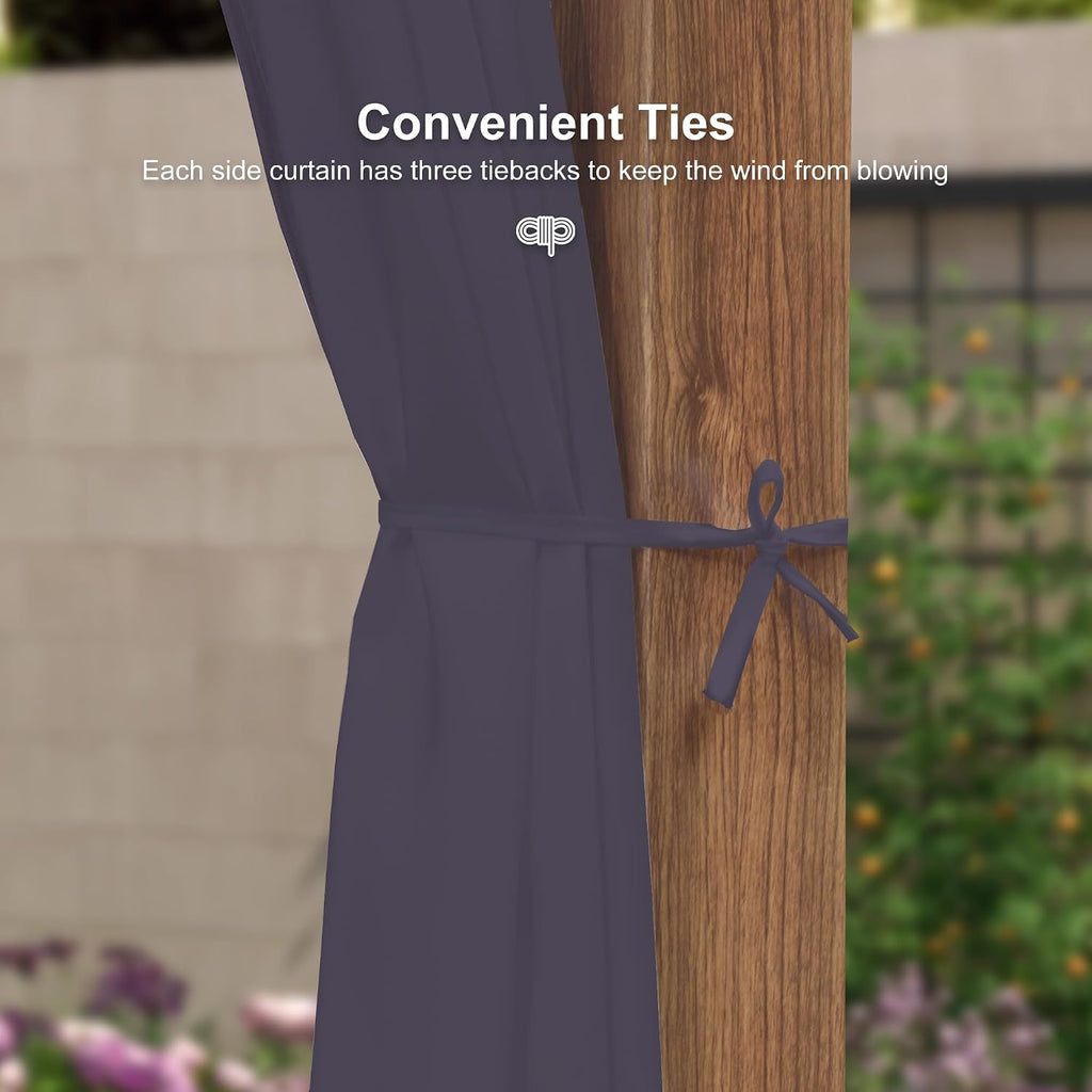PURPLE LEAF 10' x 10' Pergola with Curtains Outdoor Retractable Pergola Patio Metal Shelter for Garden Porch Natural Wood Grain Frame Gazebo Modern Yard Grill Pergolas with Shade Canopy Navy Blue