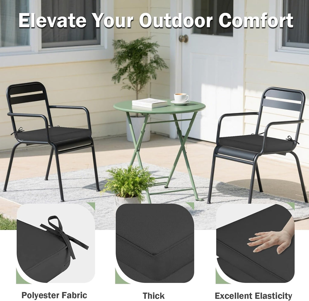 SK Studio Outdoor Chair Cushions for Patio Furniture, Set of 4 Waterproof Square Corner Memory Foam Patio Chair Cushion with Adjustable Ties Outdoor Seat Cushions, Blue, 19'x19'x3'
