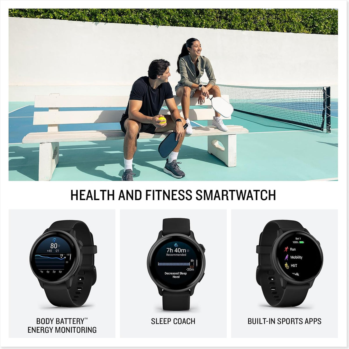Garmin vivoactive 6 (Slate/Black) Fitness GPS Smartwatch Bundle - AMOLED Health Watch, 11-Day Battery Life, Body Battery, Music Storage with PlayBetter Screen Protectors & Portable Charger