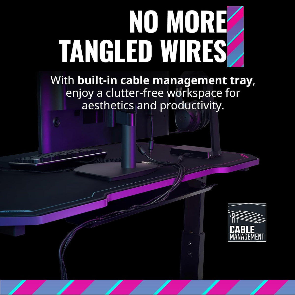 Cooler Master GD120 PC Gaming Desk with Cable Management, Water-Repellent Mousepad, Modern Simple Sturdy Style Table Workstation for Home Office