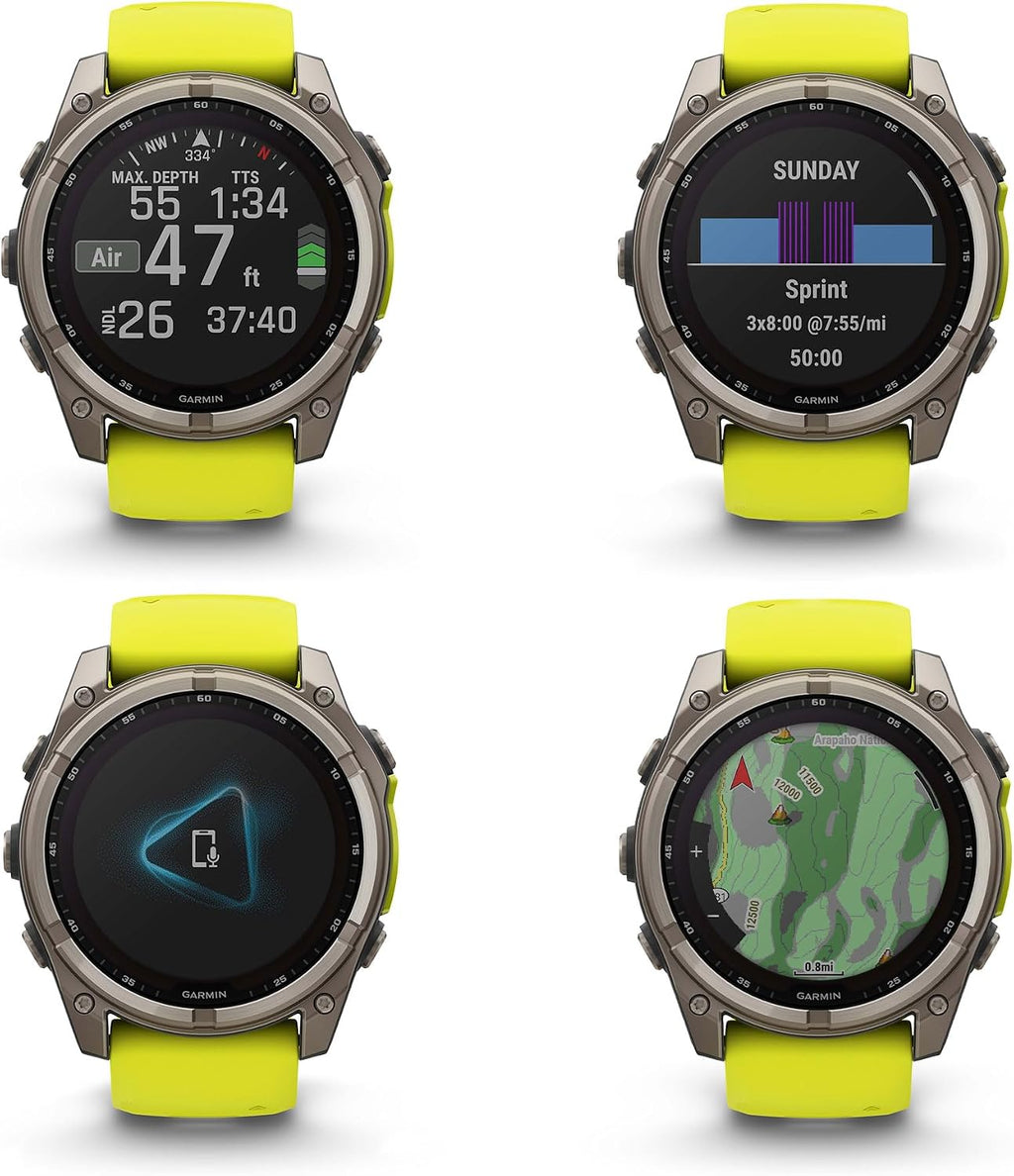 Garmin Fenix 8 51MM Solar Sapphire Multisport GPS Smartwatch Titanium with Amp Yellow Silicone Band, 48 Days Battery Life, Built-in LED Flashlight, Health & Fitness Smart Watch Bundle for Men & Women