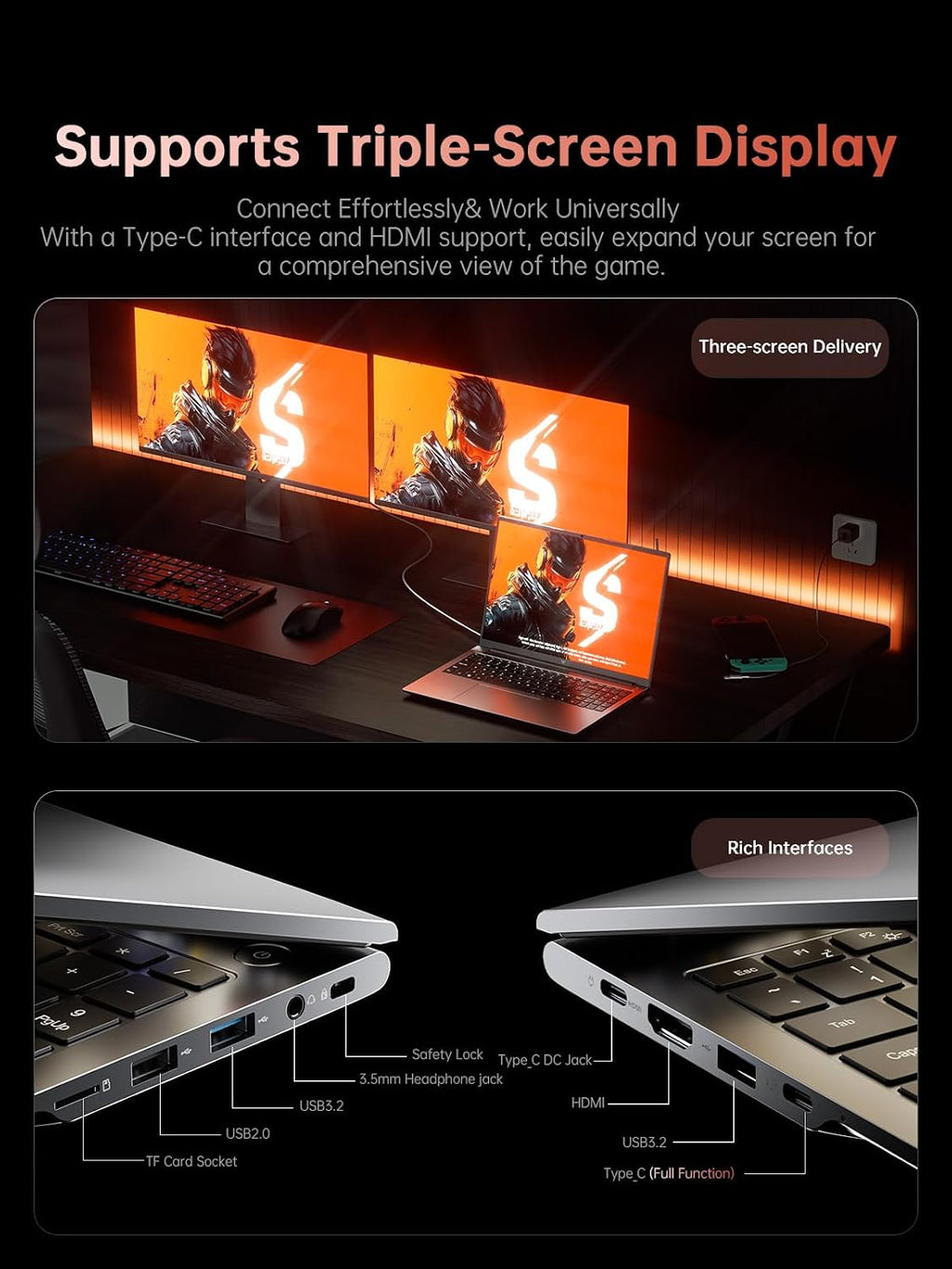 KAIGERR Gaming Laptop, 2026 Laptop with AMD Ryzen 7 6800H (8C/16T, Up to 4.7GHz), 16GB DDR5 512GB NVMe SSD Laptop Computer, Up to 4TB, 16-inch FHD Display, WiFi 6, Backlit KB, Type-C, Dual Fans