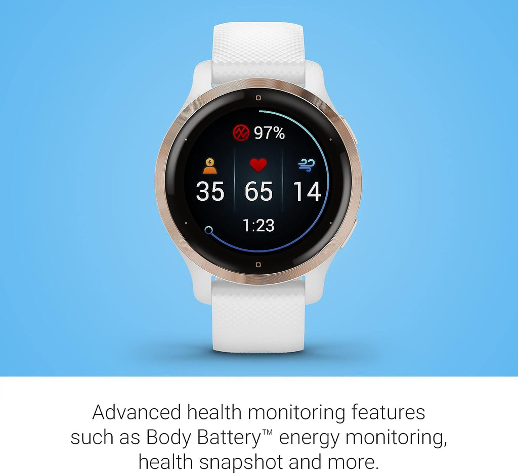 Garmin Venu 2S, Smaller-Sized GPS Smartwatch with Advanced Health Monitoring and Fitness Features, Rose Gold Bezel with White Case and Silicone Band, (010-02429-03) (Renewed)
