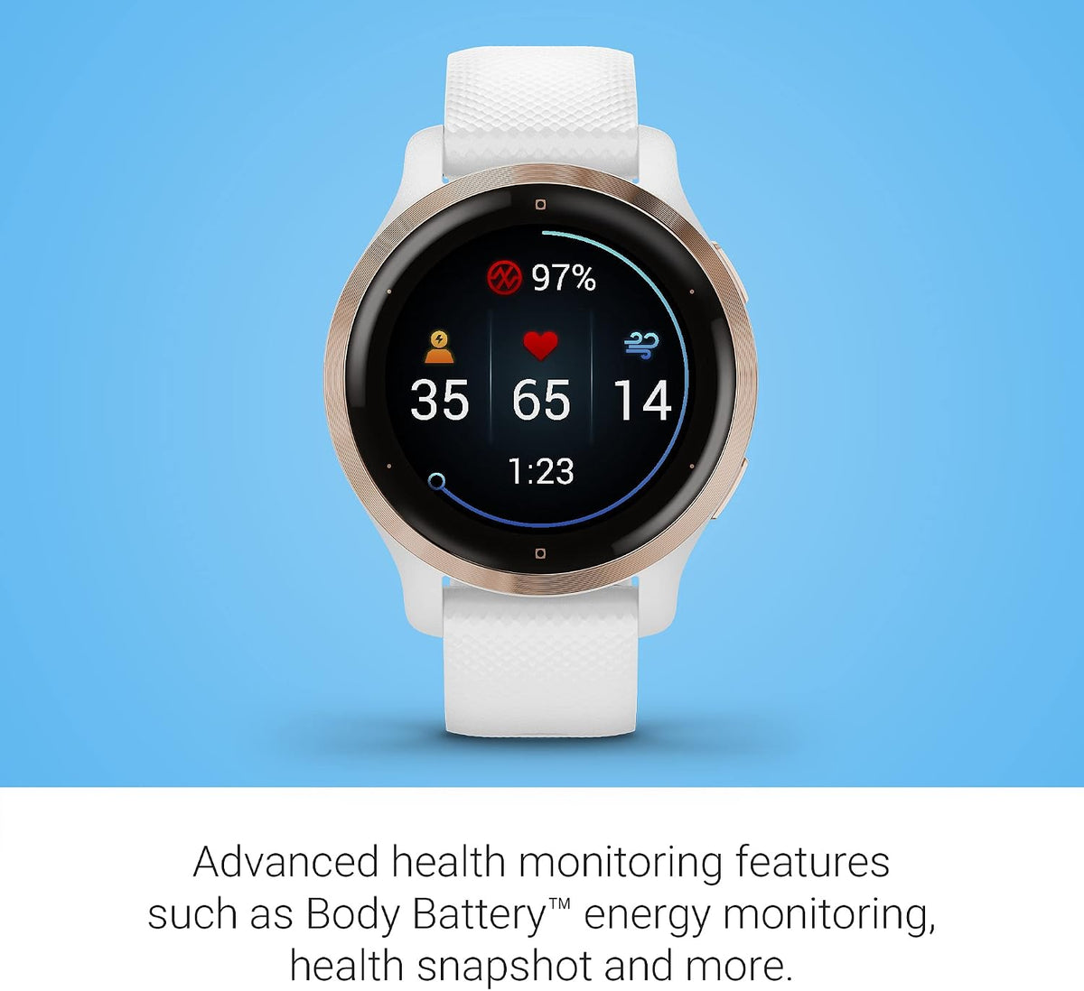 Garmin Venu 2S, Smaller-Sized GPS Smartwatch with Advanced Health Monitoring and Fitness Features, Rose Gold Bezel with White Case and Silicone Band, (010-02429-03) (Renewed)