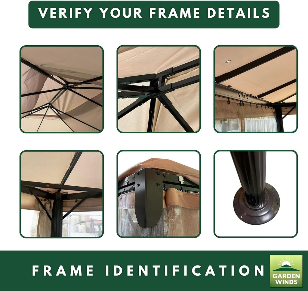 Garden Winds Reinforced Replacement Canopy Top Cover Compatible with the Grand Patio 10' x 13' Gazebo - Classic Stone, Riplock 350