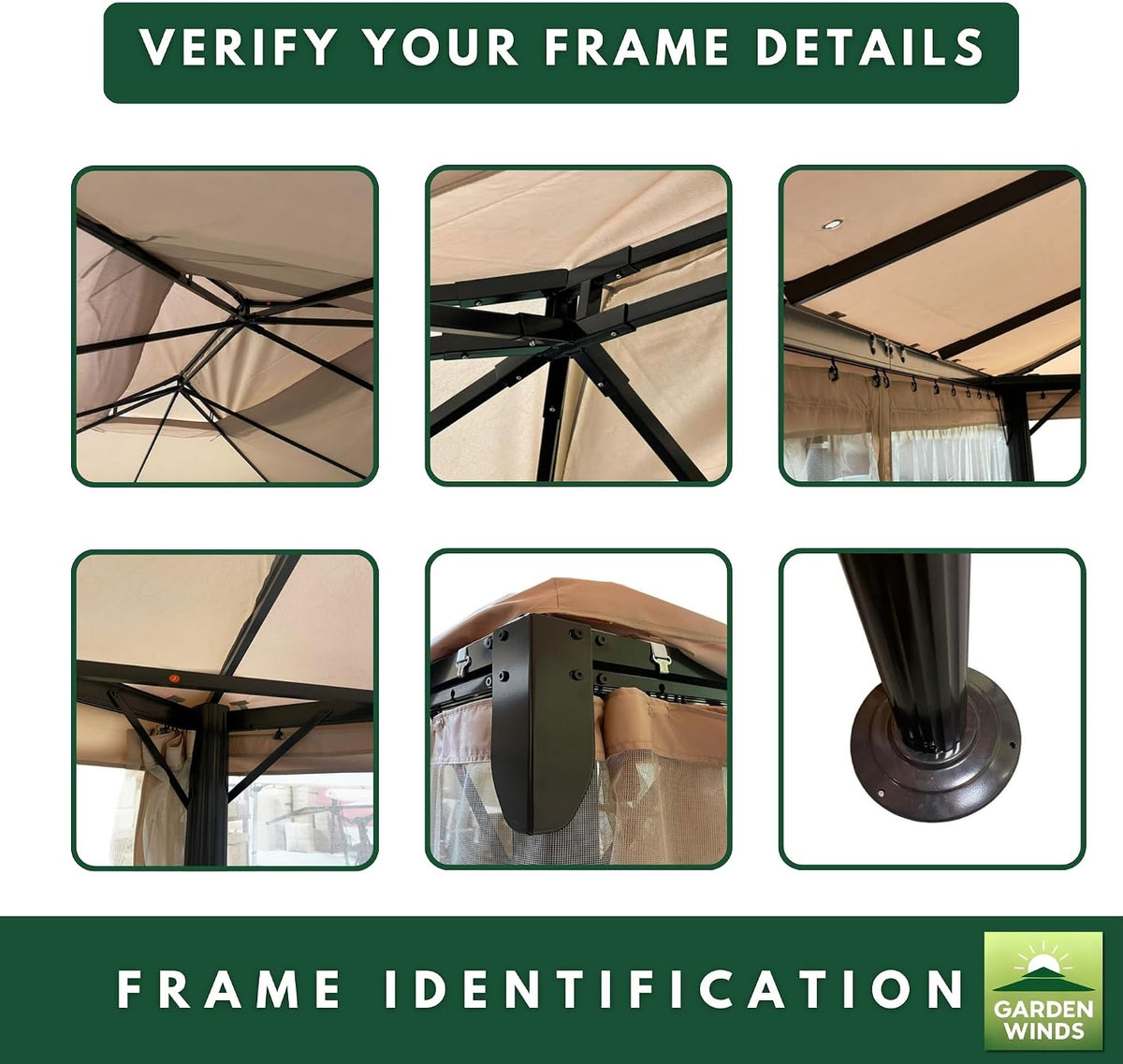 Garden Winds Reinforced Replacement Canopy Top Cover Compatible with the Grand Patio 10' x 13' Gazebo - Classic Stone, Riplock 350