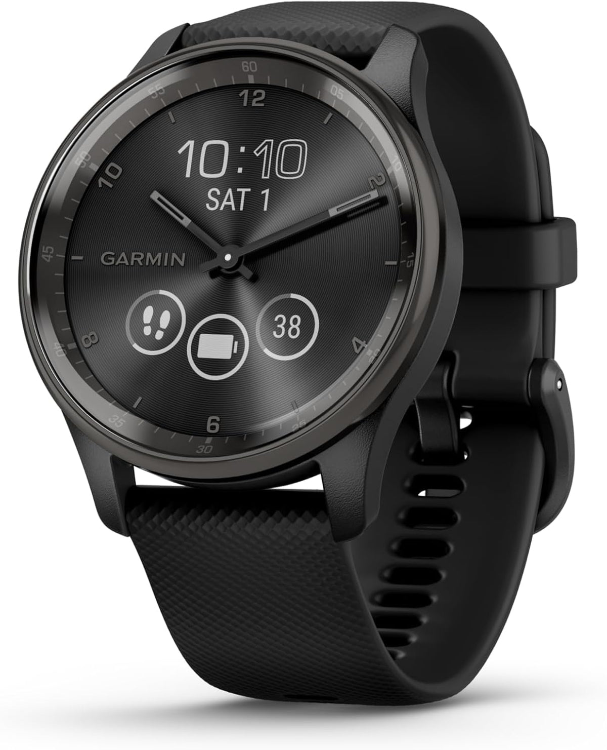 Garmin Vivomove Trend, Stylish Hybrid Smartwatch, Long-Lasting Battery Life, Dynamic Watch Hands and Touchscreen Display, Black (Renewed), Adjustable