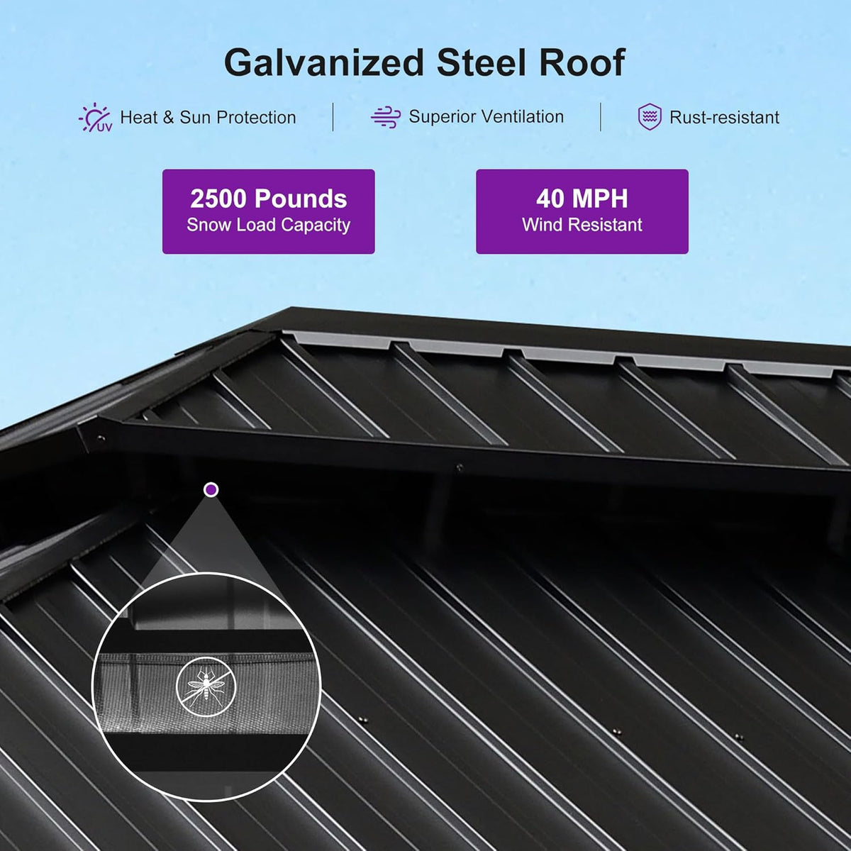 PURPLE LEAF 12' X 16' Outdoor Hardtop Gazebo for Patio Galvanized Steel Double Roof Permanent Canopy Aluminum Frame Pavilion Gazebo with Netting