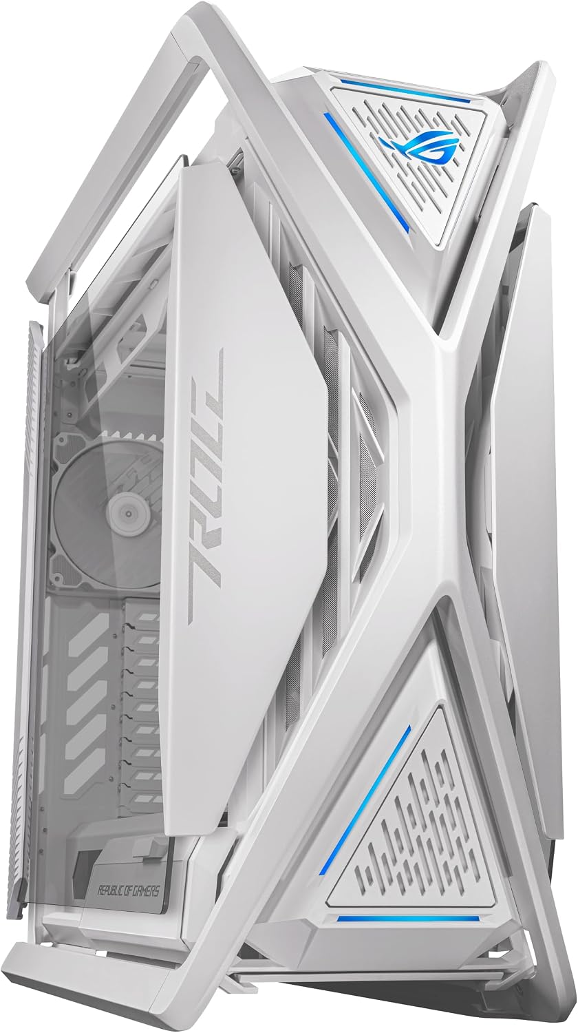 ASUS ROG Hyperion GR701 White EATX Full-Tower Gaming Case, High Airflow Design, Tool-Free Side Panels, Pre-Installed 4x140mm Fans, Supports 420mm Radiators, Built-in GPU Holder, Front USB-C