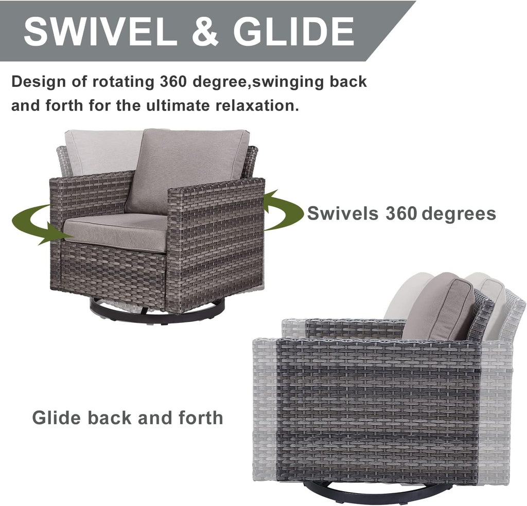 HUMMUH 5 Piece Patio Furniture Set,PE Wicker Patio Swivel Rocker Chairs Outdoor Chairs Set of 2 with Side Table for Porch,Garden,Backyard