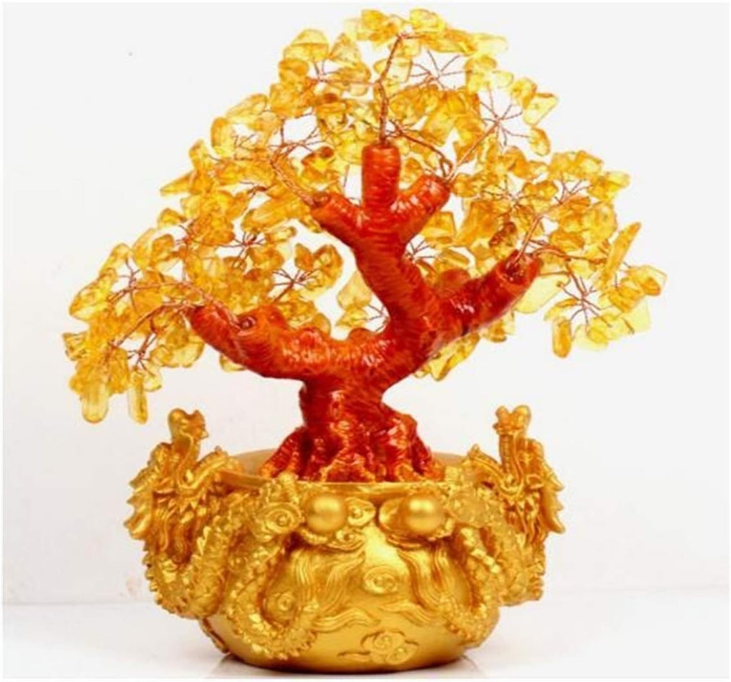 Crystal Tree Citrine Quartz Lucky Tree Crystal Gem Money Tree Ornaments Garden Healing Pavilion Decoration Home Decoration Gemstone Tree