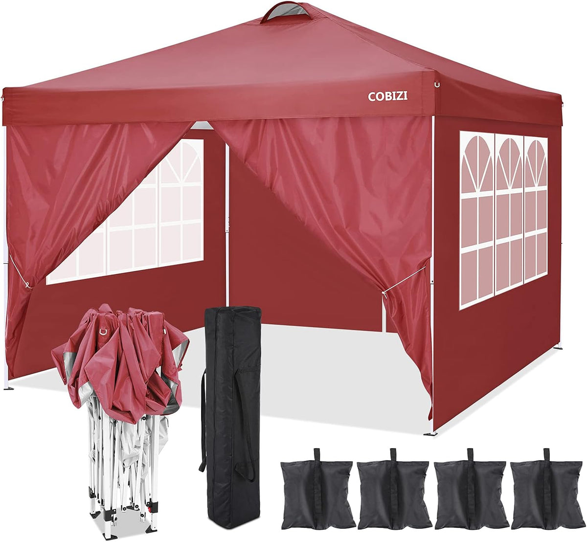 COBlZI 10x10 Ez Pop Up Canopy Tent with 4 Sidewalls Commercial Instant Gazebo Tents for Parties,Waterproof Adjustable Outdoor Patio 10x10 Heavy Duty Canopy Party Tent