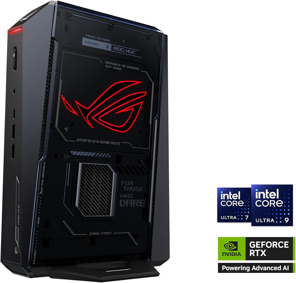 ROG NUC (2025) Gaming Mini PC with Intel® Core™ Ultra 9 (Series 2) ARL-HX CPU, NVIDIA® GeForce RTX™ 5070 MobileGPU, 32GB DDR5 RAM, 2TB NVMe SSD, Thunderbolt™ 4, Triple-Fan Cooling, and ARGB Lighting