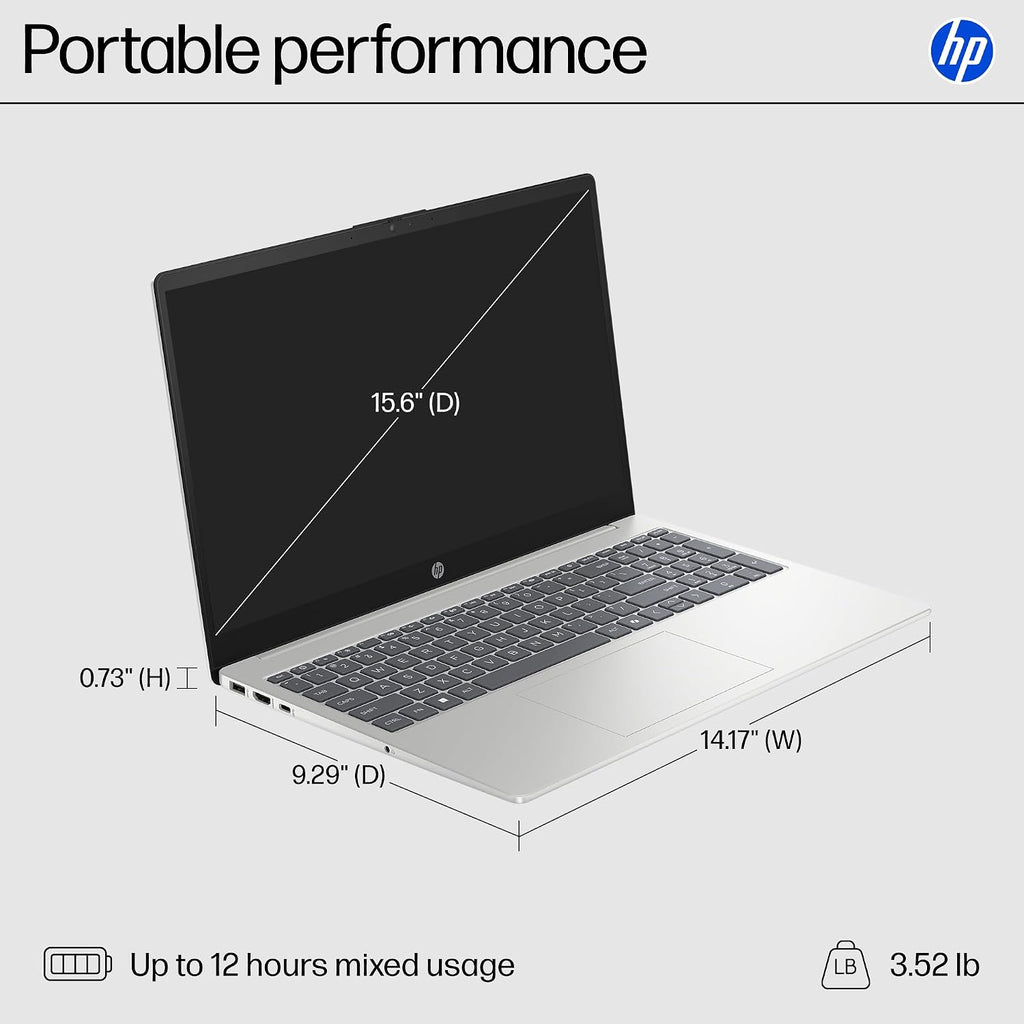 HP 15.6 inch Laptop, HD Touchscreen Display, AMD Ryzen 3 7320U, 8 GB RAM, 256 GB SSD, AMD Radeon Graphics, Windows 11 Home, Natural Silver, 15-fc0399nr