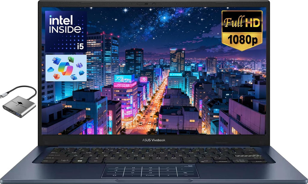 ASUS Vivobook 14' FHD Laptop for Student Business Home School, Intel 10-Core i5-1334U, 24GB RAM 1TB SSD, Numeric Keypad, Private Webcam, Windows 11