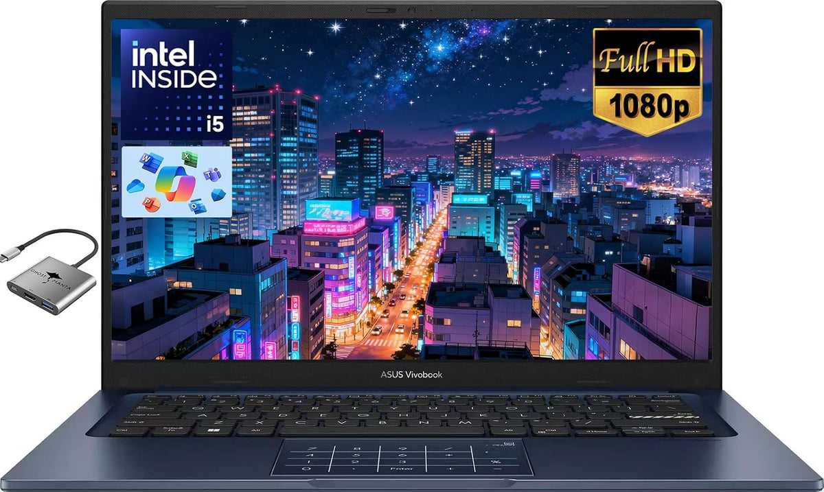 ASUS Vivobook 14' FHD Laptop for Student Business Home School, Intel 10-Core i5-1334U, 24GB RAM 1TB SSD, Numeric Keypad, Private Webcam, Windows 11