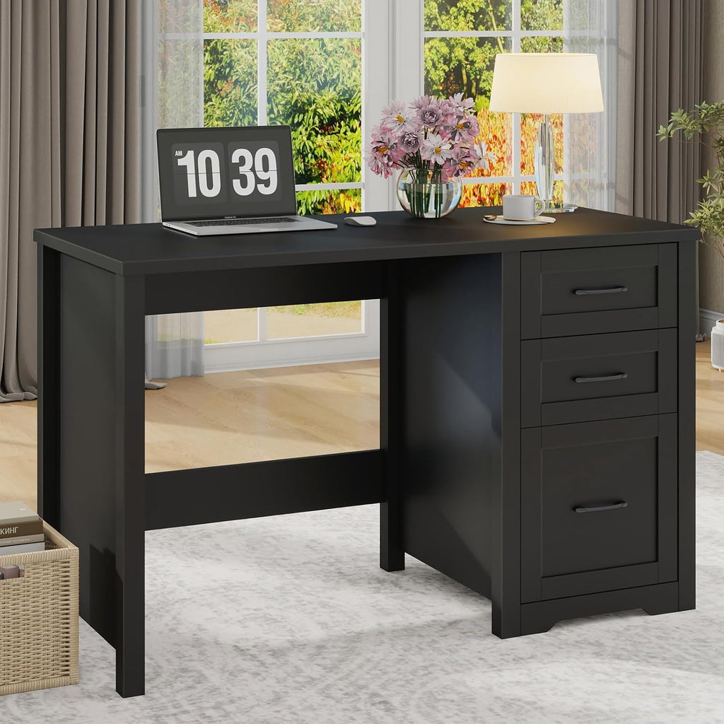 Vabches Farmhouse 47' Executive Desk with File Drawer, Mutual Installation Rustic Computer Desk with 2 Storage Drawers,Office Home Workstation for Work Study Writing, Black