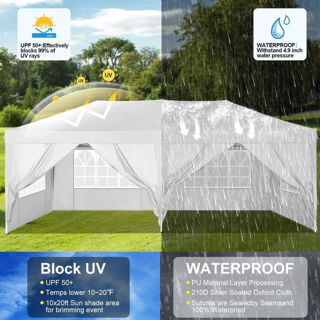 COBIZI Canopy 10x20 Pop Up Canopy Tent with 6 Sidewalls Easy Pop Up Tent 10x20 Waterproof Commercial Instant Shelter UPF 50+ Portable Gazebo Wedding Tents for Parties Carport Vender Events