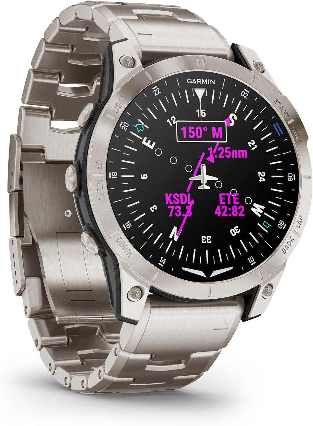 Garmin D2™ Mach 1, Touchscreen Aviator Smartwatch with GPS Moving Map, Aviation Weather, Health and Wellness Features and More, Vented Titanium Bracelet