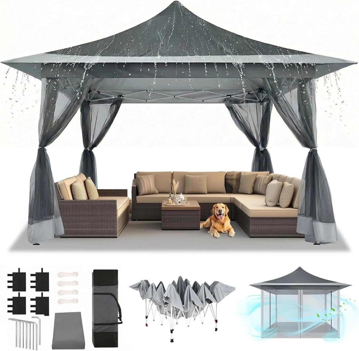 COBIZI 12x12 Pop Up Gazebo On Clearance Canopy Tent Easy Up Outdoor Gazebo Waterproof Upgrade with Mosquito Nettings and Carry Bag for Patio Garden Lawn