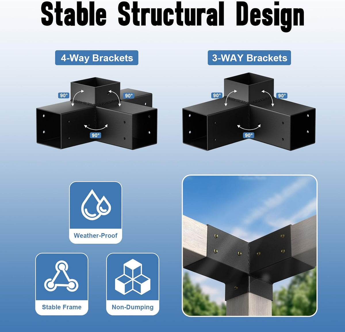 Pergola Kit, Heavy Duty Pergola Brackets for 4'x 4' (Actual 3.5' X 3.5') Lumber,DIY Rust-Proof Gazebo Hardware Kits with 3-Way & 4-Way Corner Bracket, Gazebo Brackets Kits for Patio Backyard Outdoor