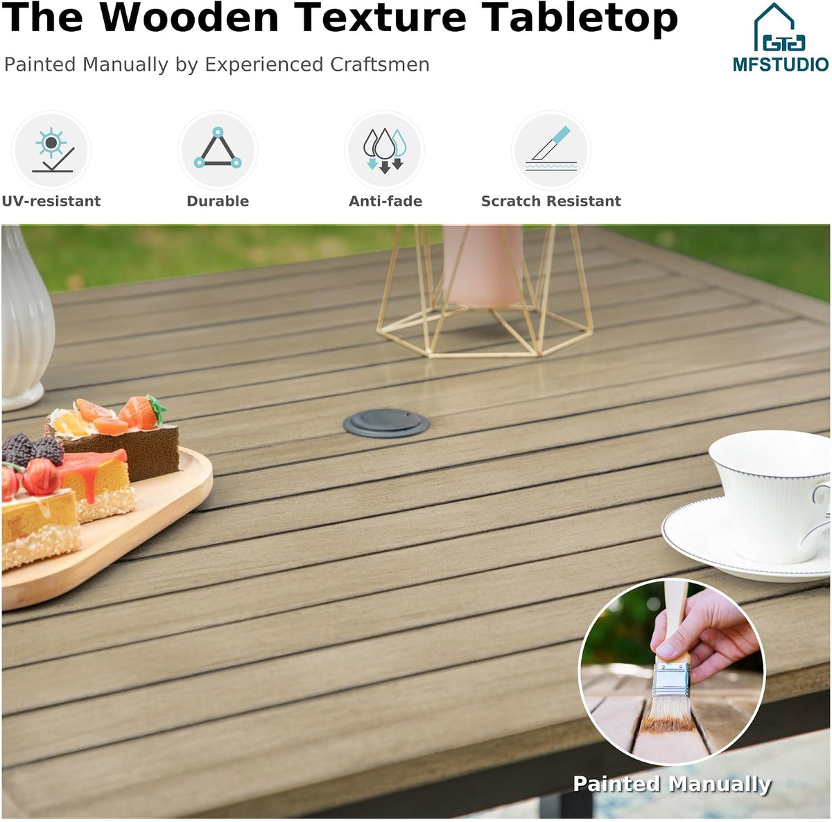 MFSTUDIO Patio Table and Chairs Set of 4, Patio Dining Sets for Deck Poolside Backyard & Garden, Outdoor Dining Set for 4 with Umbrella Hole