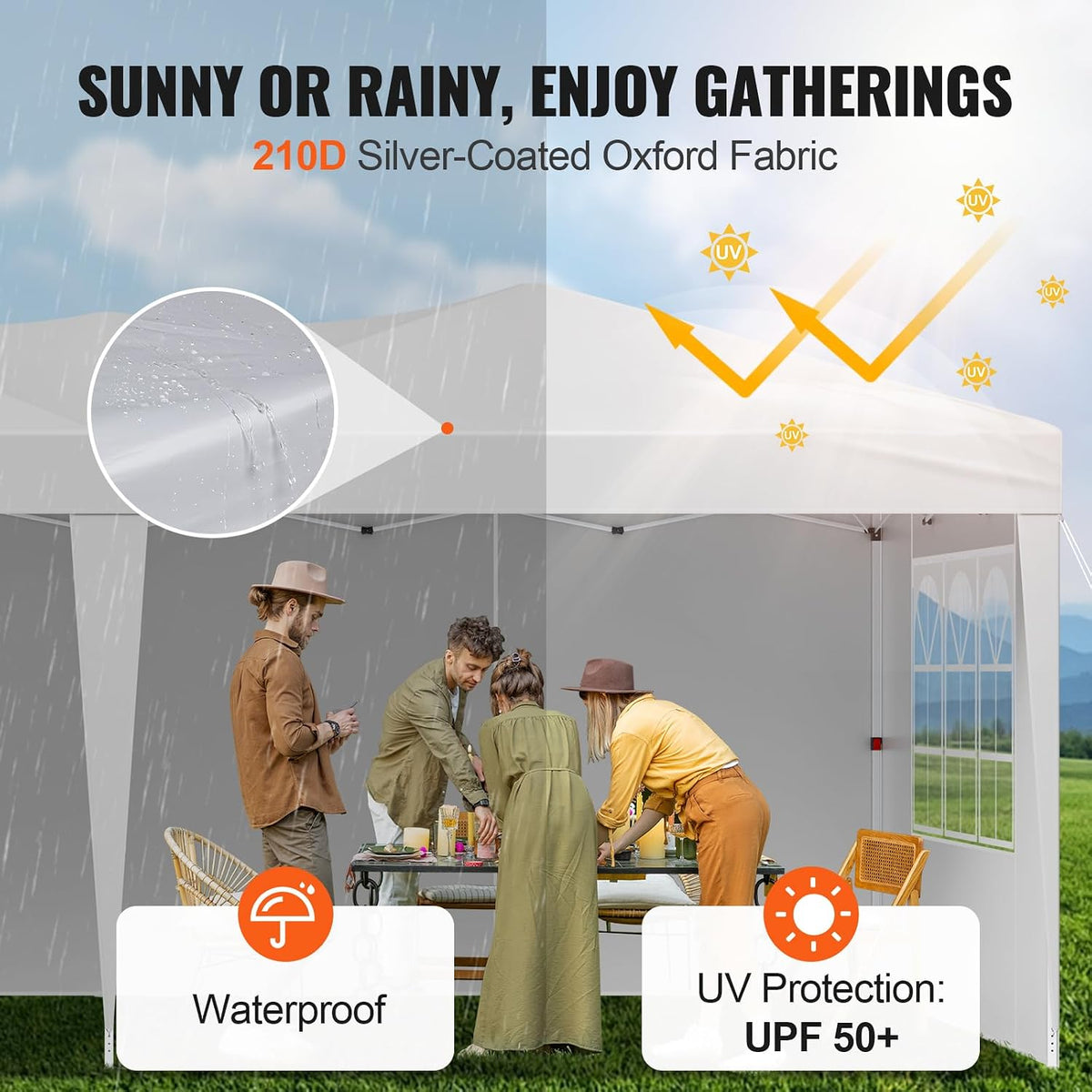 VEVOR Pop Up Canopy, 10 x 20 FT Instant Canopy Portable Gazebo with 3 Sidewalls & 2 Ventilated Windows, Height Adjustable Pop-Up Outdoor Shelter Tent for Events, Patio, Backyard, Party, Parking