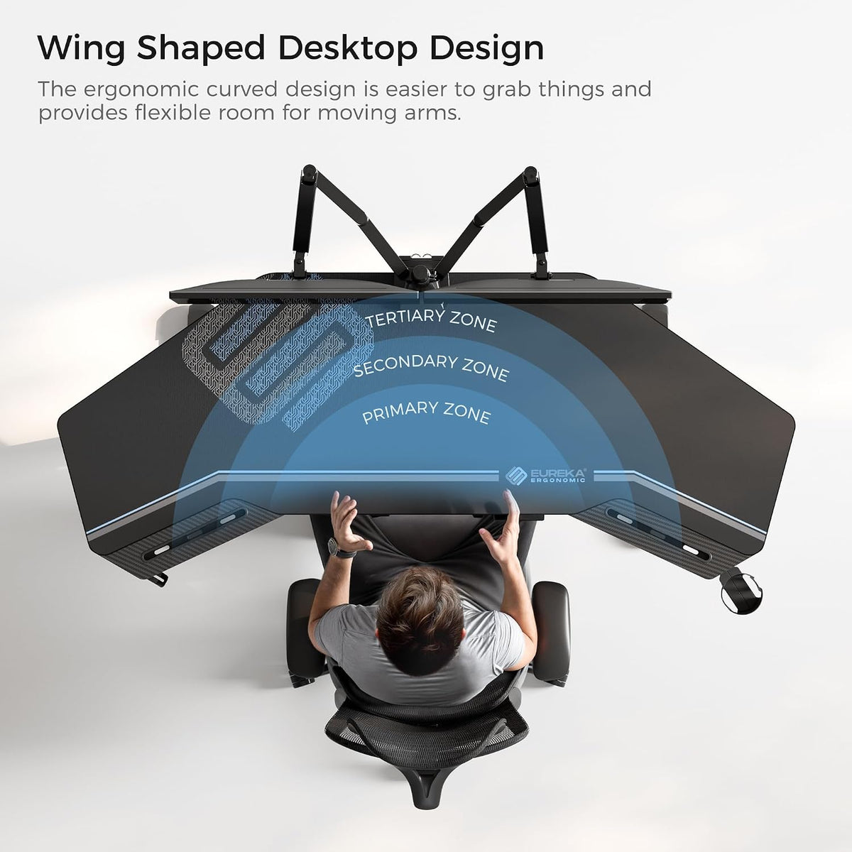 EUREKA ERGONOMIC Gaming Standing Desk w Dual Motor,72' Wing Shaped Music Studio Desk Electric Adjustable Height Table Recording Live Stream, Slot Design,Black