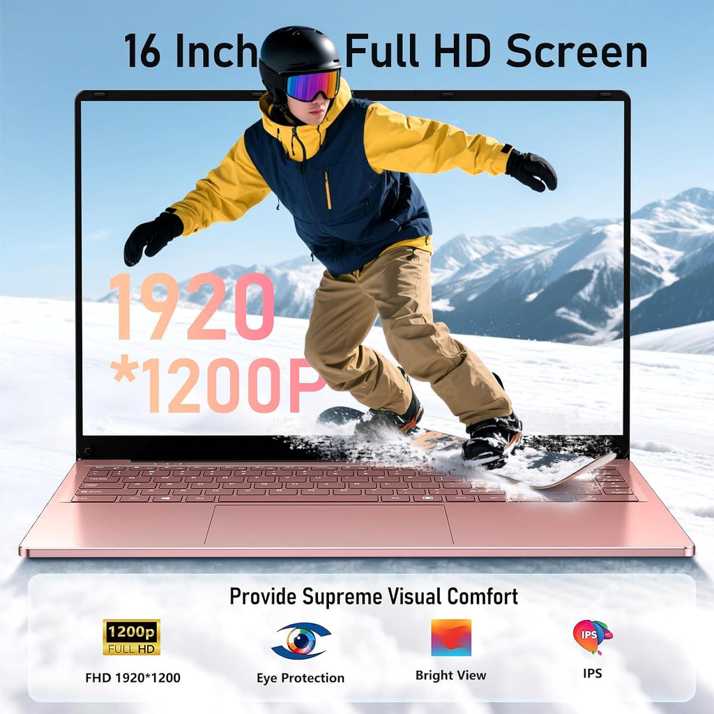 Gaming Laptop Computer, 16 Inch Lap Top 2026 Window 11 Pro 16GB RAM 1TB SSD, N150 (Up to 3.6GHz), Backlit Keyboard, FHD 1920 * 1200 Screen, Office 365, 6000mAh, WiFi 5 BT 4.2, UHD Graphics