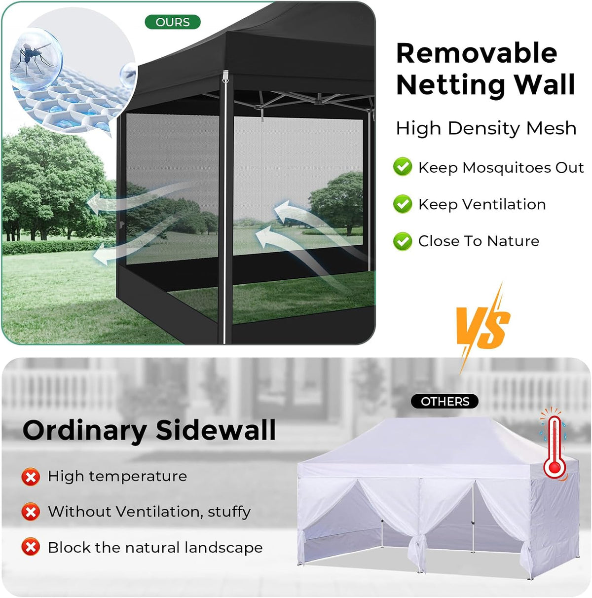 COBIZI 10x30 Heavy Duty Pop Up Canopy Tent with 8 Sidewalls, Easy Set Up Outdoor Waterproof Screen Commercial Party Tent with Mosquito Netting for Parties Backyard Patio, Roller Bag, Black